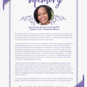 Tribute to Mrs. Elizabeth Ndemo